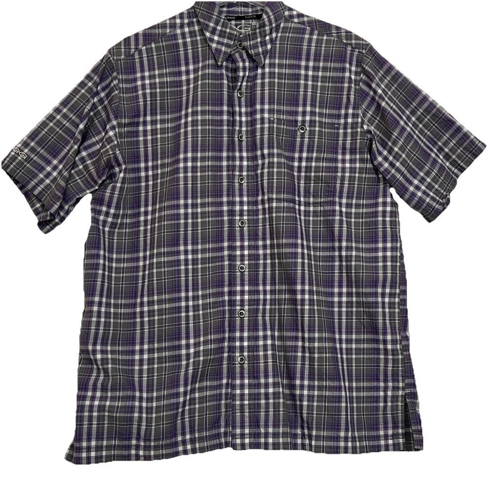 GameGuard Outdoors Mens Purple Grey Plaid Short Sleeve Vented Fishing Shirt XL